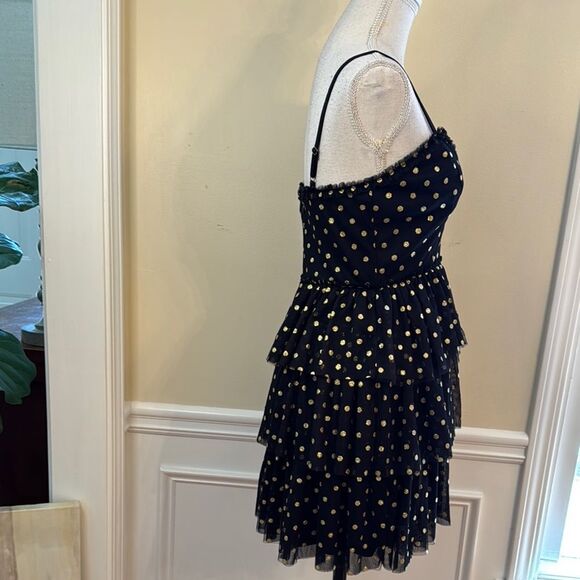 Lulu's Black and Gold Polka Dot Dress - Picture 3 of 7